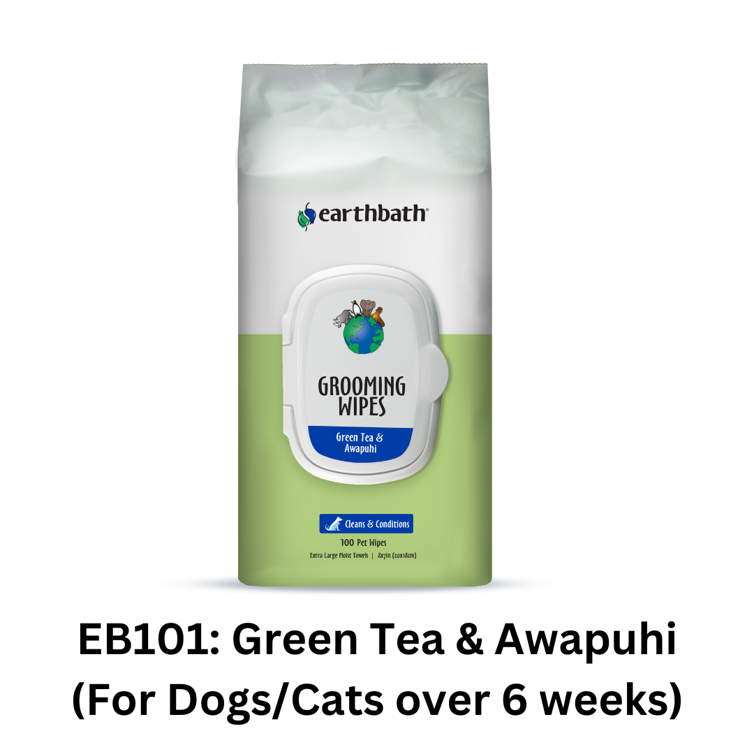 Earthbath Grooming Wipes - Green Tea & Awapuhi for Dogs/Cats over 6 wks (100pcs) (EB101)