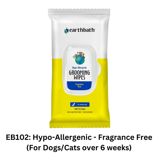 Earthbath Grooming Wipes - Hypo-Allergenic - Fragrance Free For Dogs/Cats over 6 wks (100pcs) (EB102)